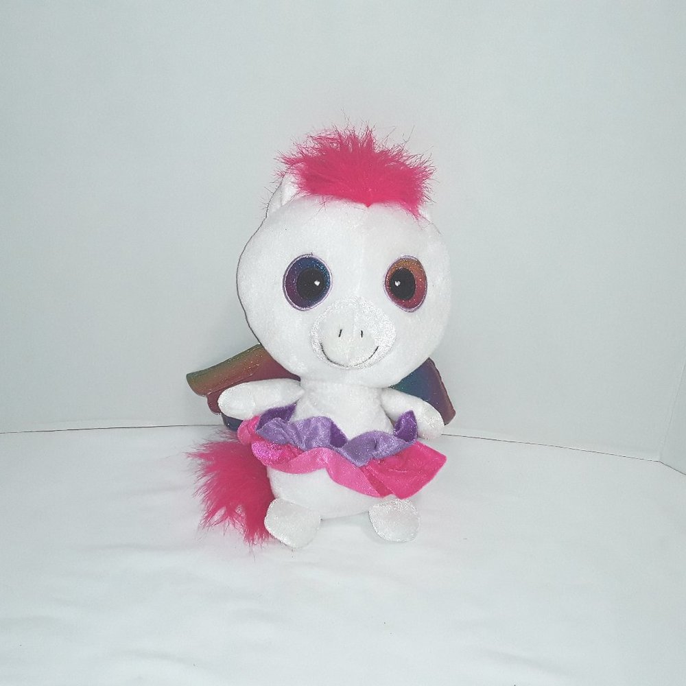 Unicorn Plush Big Eyed Stuffed Animal Toy 10" White Sparkly Rainbow Wings TB-975